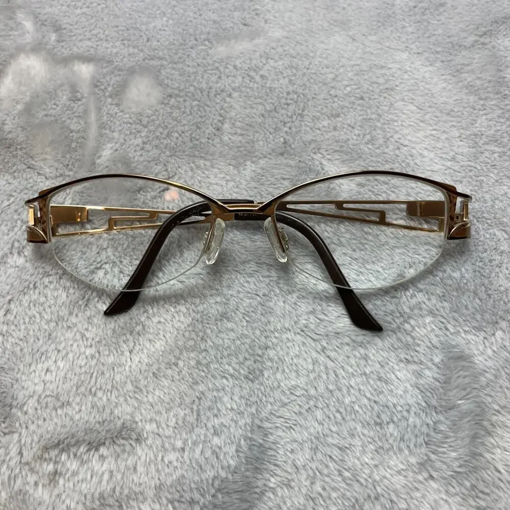 Cazal Womens Eyeglasses Oval Gold Metal Half Rim *FRAMES ONLY*